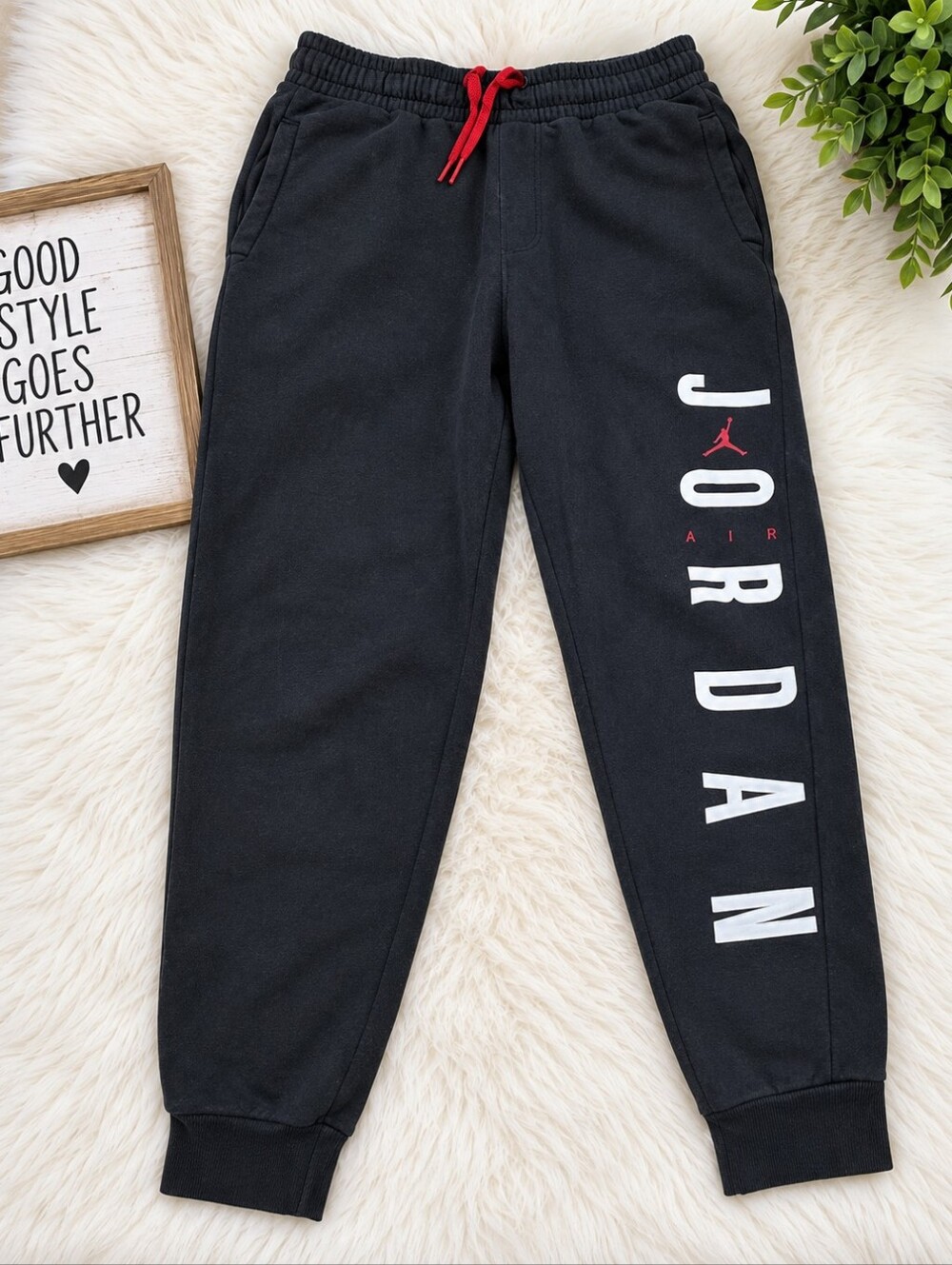 Jordan Black Joggers with Red Drawstring and Side Logo